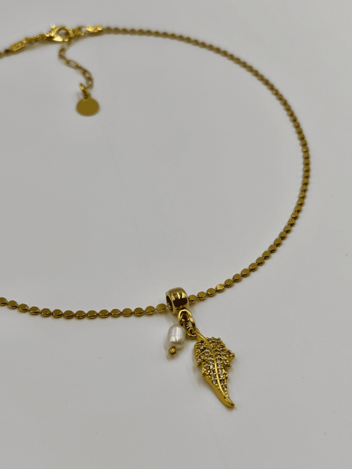 Leaf & Pearl No:1 Altın Kaplama Kolye