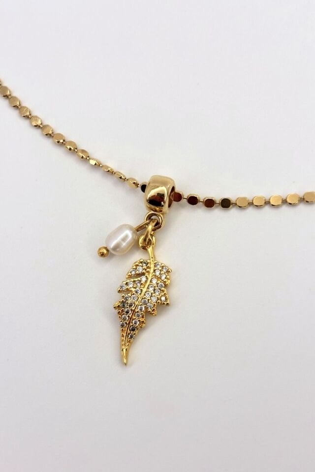 Leaf & Pearl No:1 Altın Kaplama Kolye
