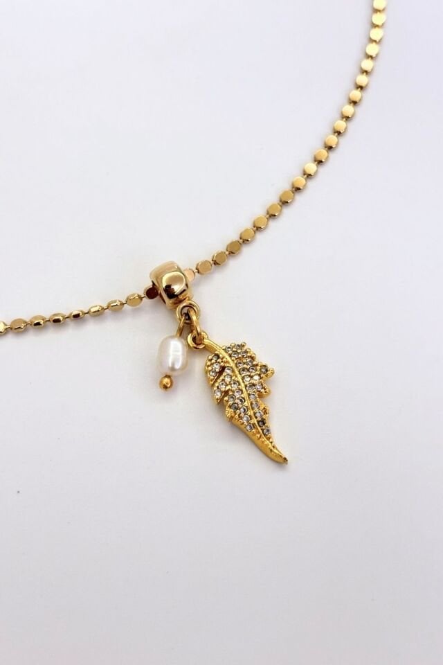 Leaf & Pearl No:1 Altın Kaplama Kolye