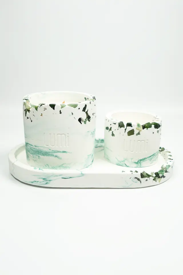 Lumi Verde – %100 Soya Wax Vegan Beton Mum (Yeşim & Aventurin)