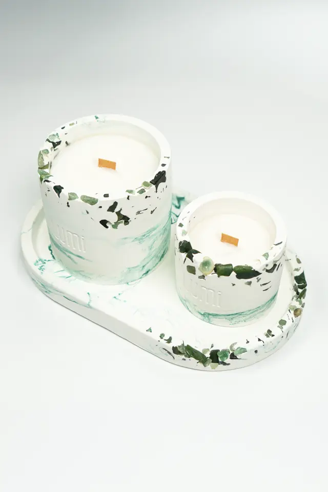 Lumi Verde – %100 Soya Wax Vegan Beton Mum (Yeşim & Aventurin)