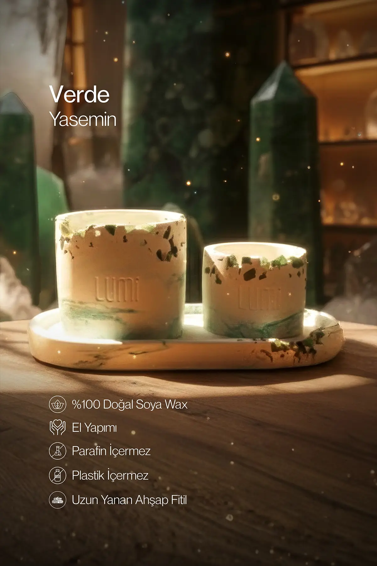 Lumi Verde – %100 Soya Wax Vegan Beton Mum (Yeşim & Aventurin)