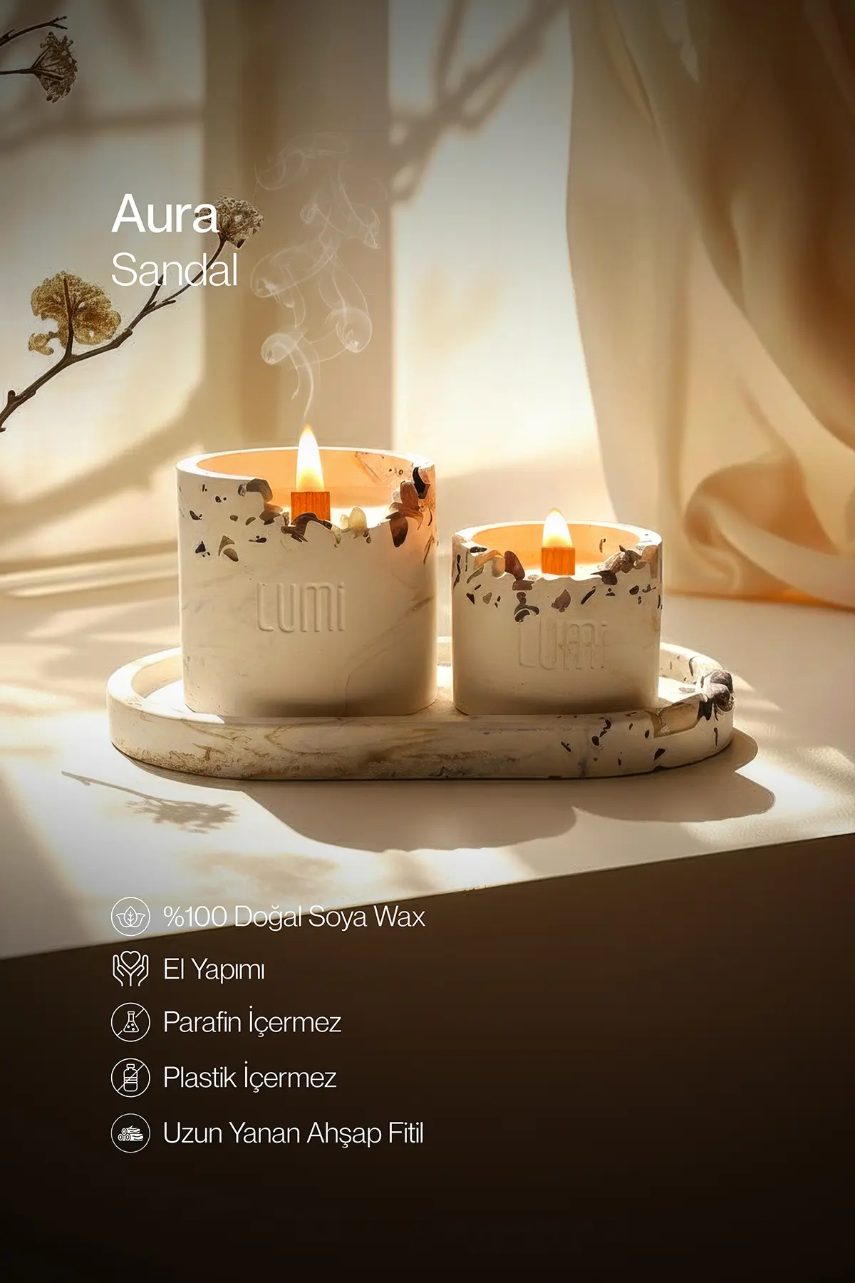 Lumi Aura – %100 Soya Wax Vegan Beton Mum (Florit)