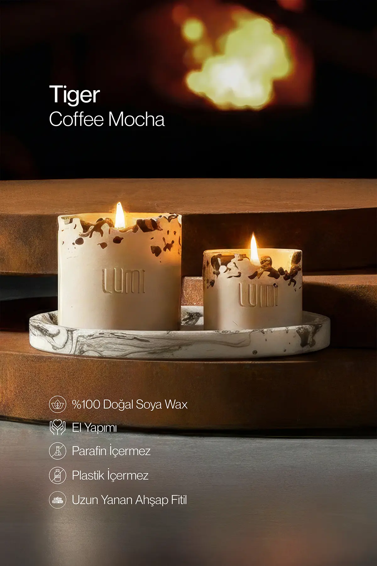 Lumi Tiger – %100 Soya Wax Vegan Beton Mum (Kaplan Gözü)