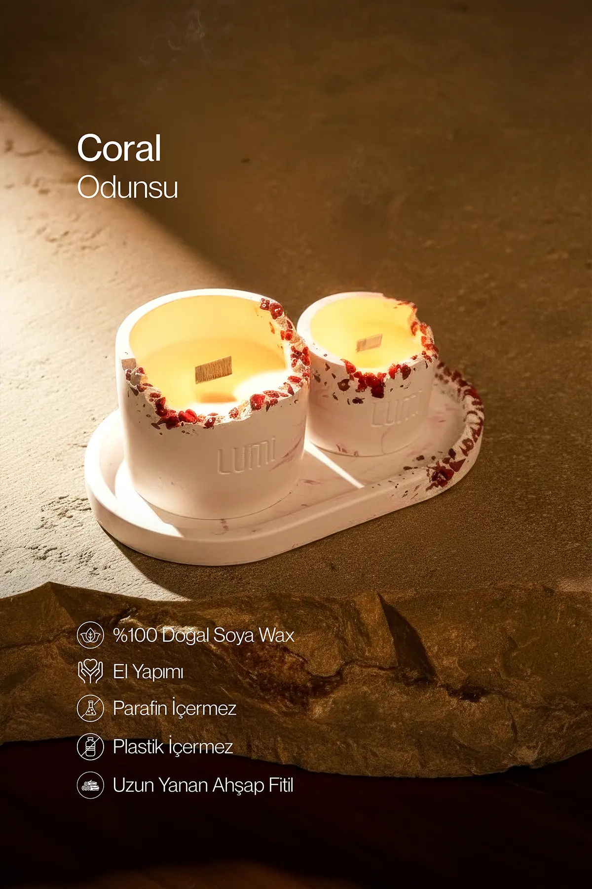Lumi Coral – %100 Soya Wax Vegan Beton Mum (Mercan)