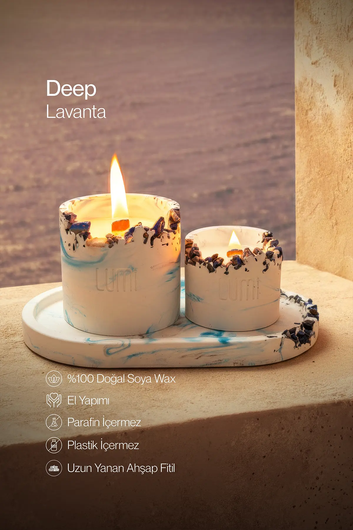 Lumi Deep – %100 Soya Wax Vegan Beton Mum (Lapis & Lazuli)