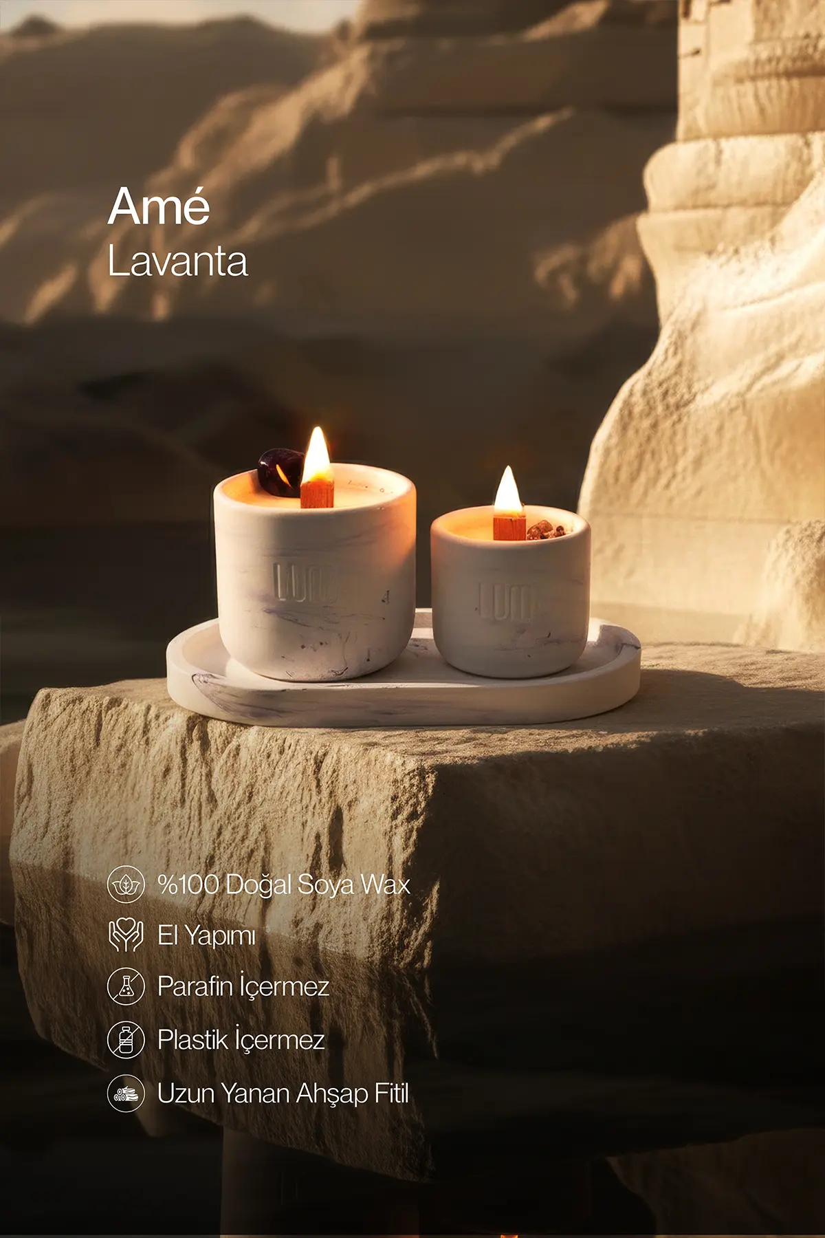 Lumi Amé – %100 Soya Wax Vegan Beton Mum (Ametist)
