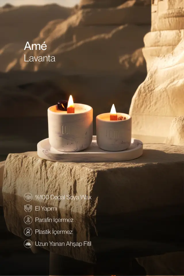 Lumi Amé – %100 Soya Wax Vegan Beton Mum (Ametist)