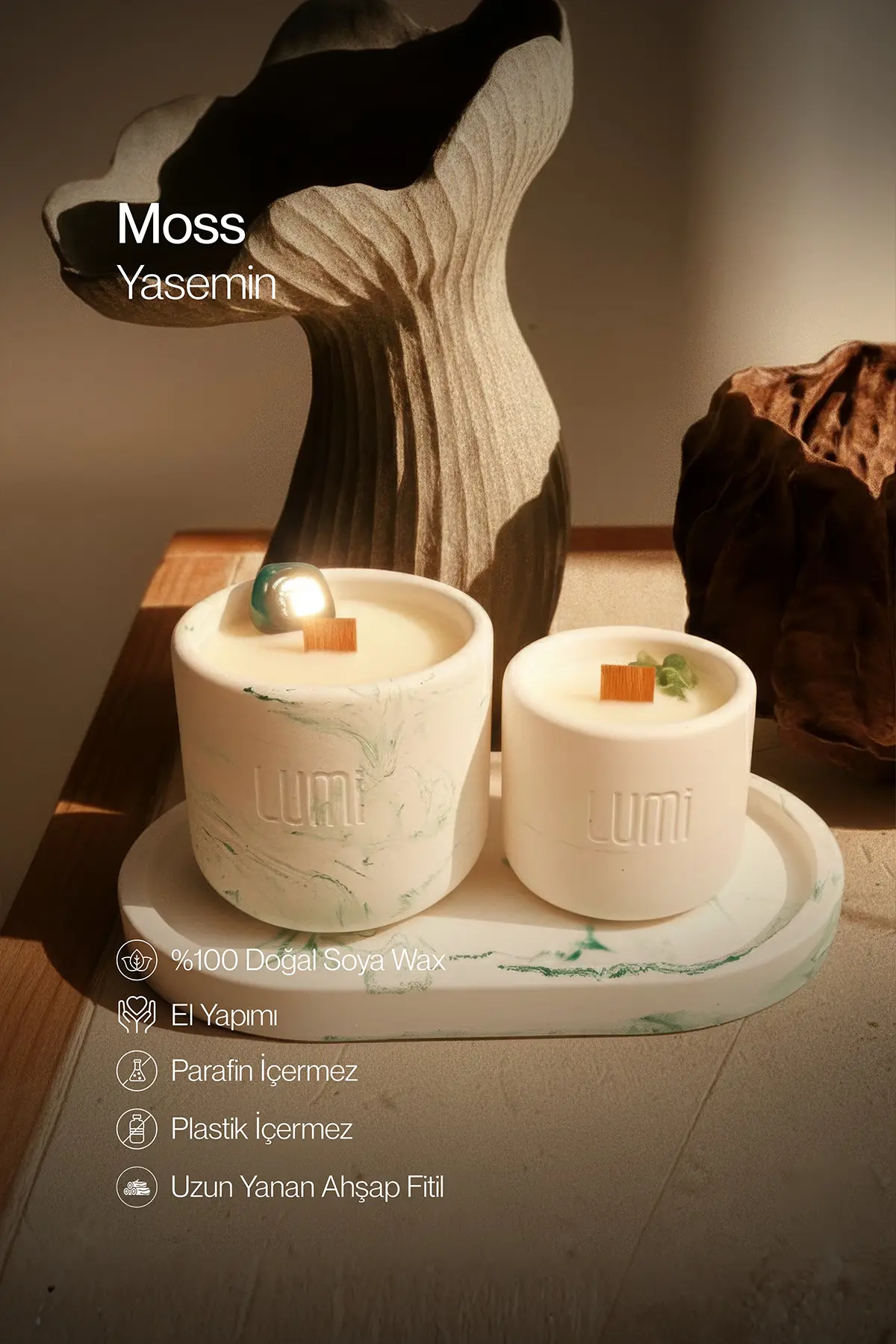 Lumi Moss – %100 Soya Wax Vegan Beton Mum (Yeşil Akik)