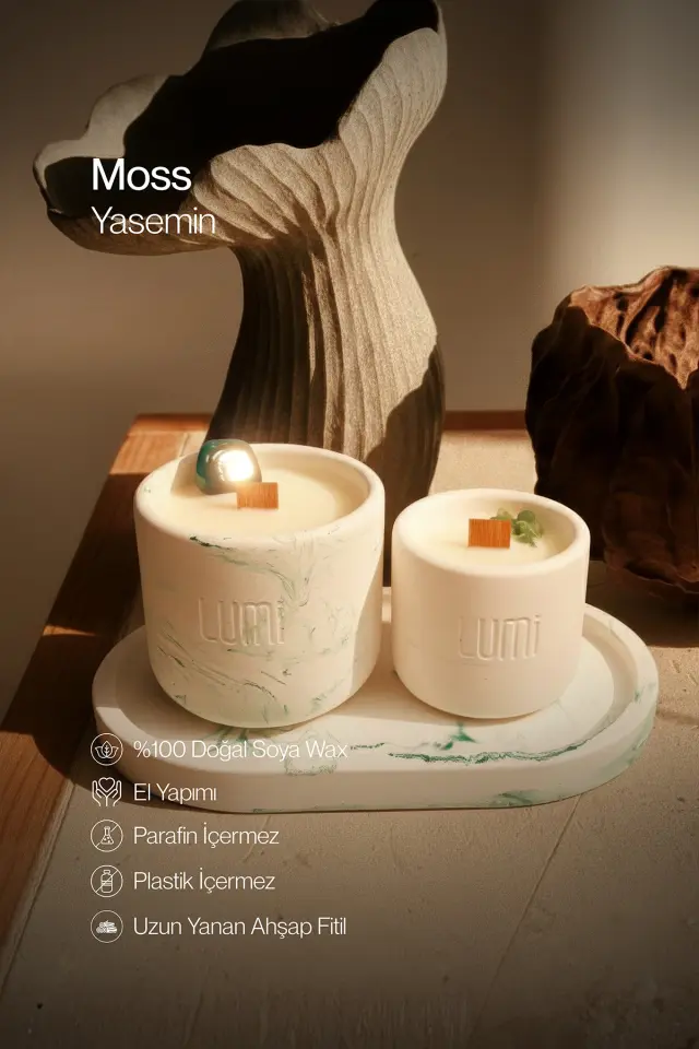 Lumi Moss – %100 Soya Wax Vegan Beton Mum (Yeşil Akik)