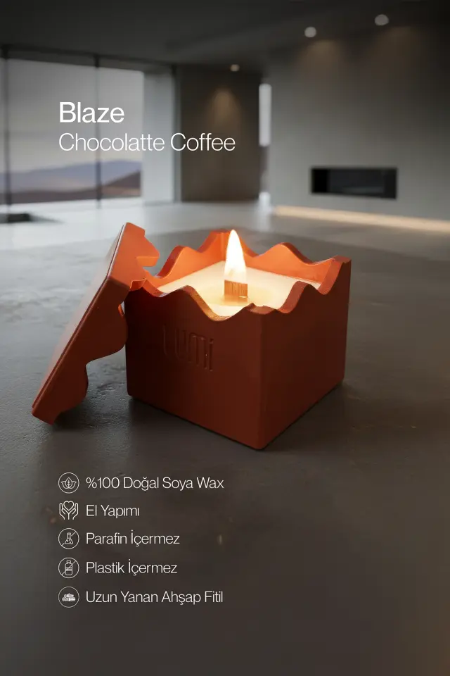 Lumi Blaze – %100 Soya Wax Vegan Beton Mum (Kırmızı Zigzag)