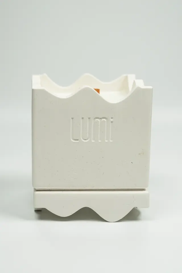 Lumi Pure – %100 Soya Wax Vegan Beton Mum (Beyaz Zigzag)