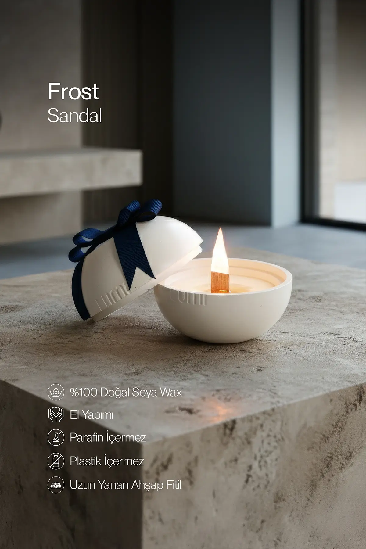 Lumi Frost – %100 Soya Wax Vegan Beton Mum (Beyaz Küre)