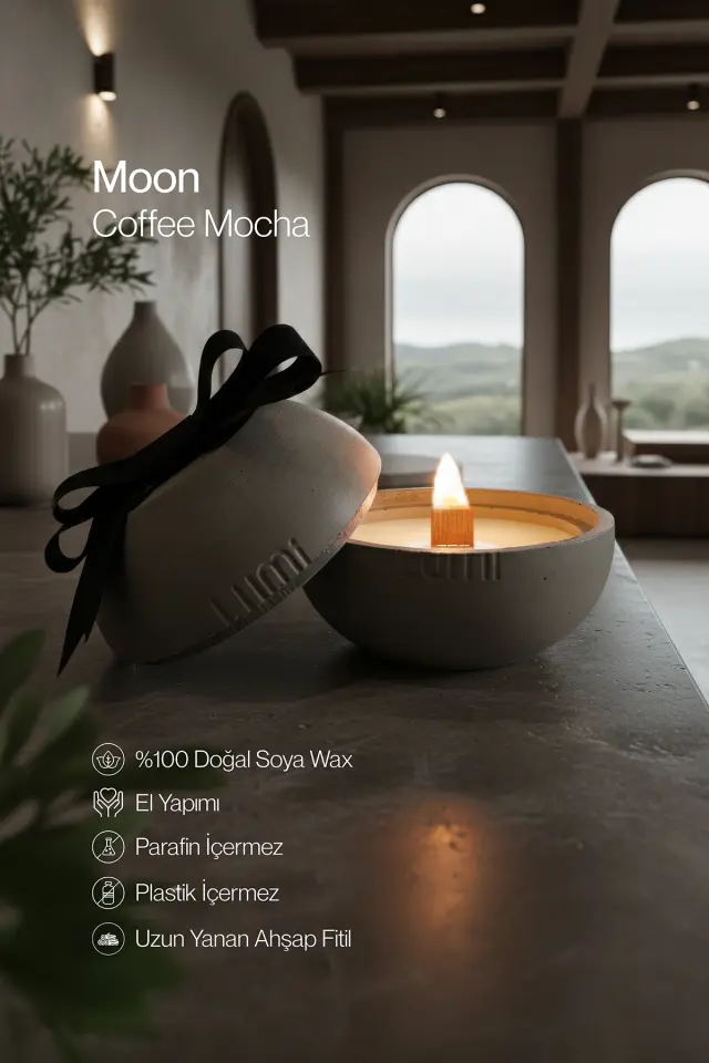 Lumi Moon – %100 Soya Wax Vegan Beton Mum (Gri Küre)