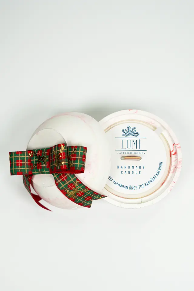 Lumi Noel – %100 Soya Wax Vegan Beton Mum (Kırmızı & Yeşil Küre – Kurdeleli)