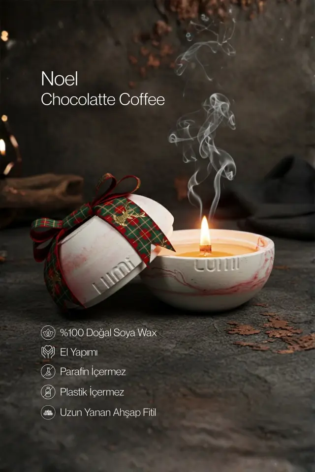 Lumi Noel – %100 Soya Wax Vegan Beton Mum (Kırmızı & Yeşil Küre – Kurdeleli)