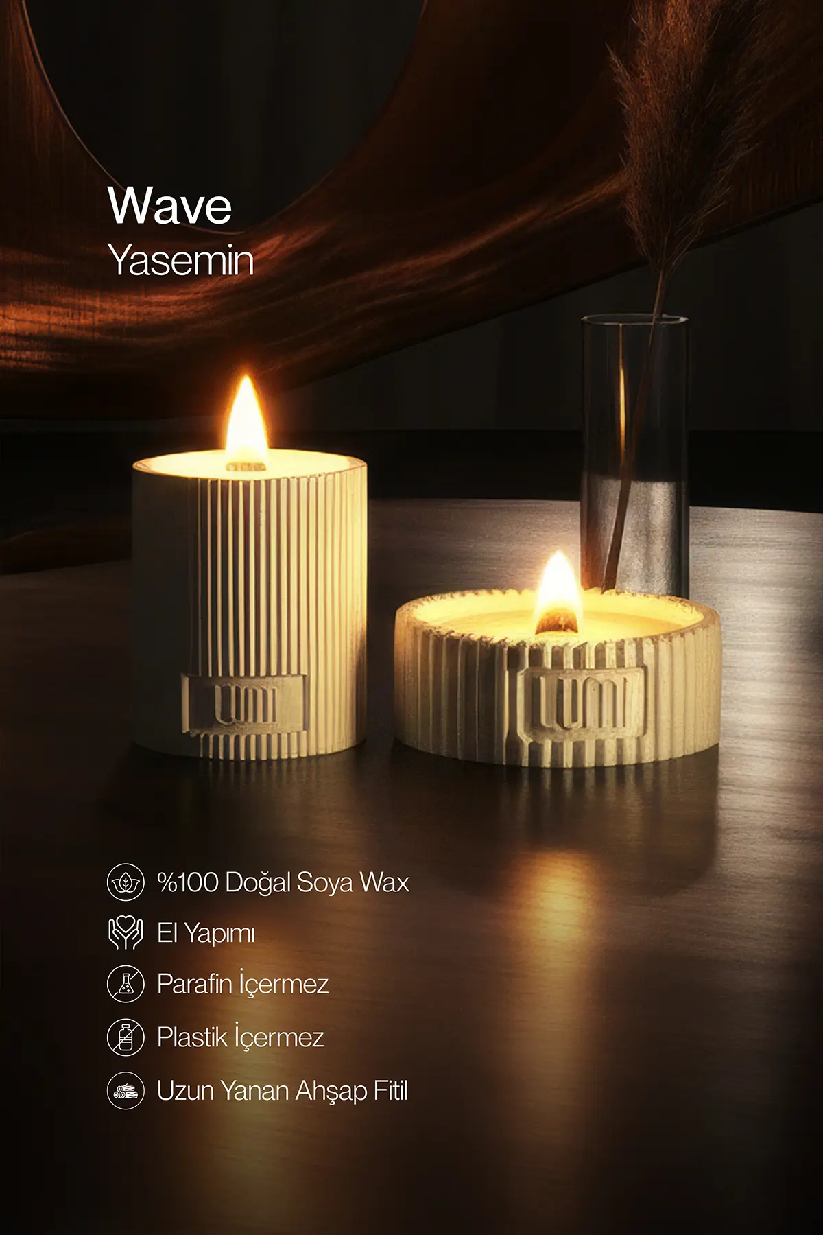Lumi Wave – %100 Soya Wax Vegan Beton Mum (Yalın Dalga)
