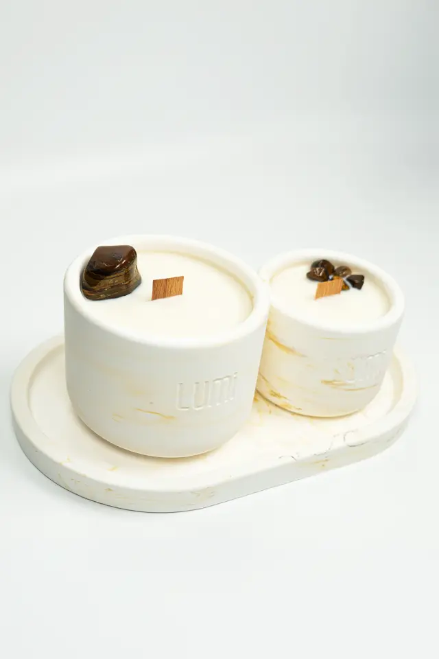 Lumi Focus – %100 Soya Wax Vegan Beton Doğal Taşlı Mum (Kaplan Gözü)