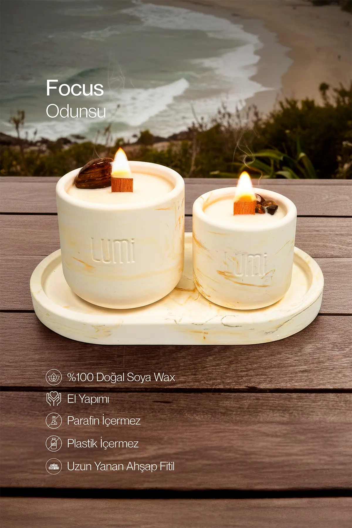 Lumi Focus – %100 Soya Wax Vegan Beton Doğal Taşlı Mum (Kaplan Gözü)