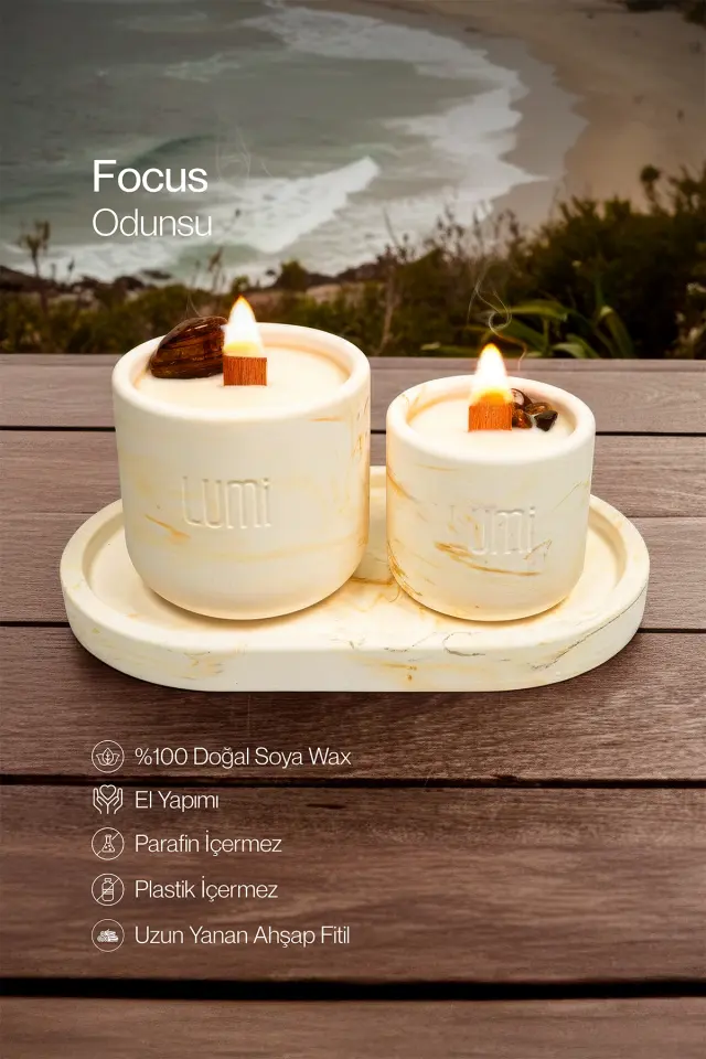 Lumi Focus – %100 Soya Wax Vegan Beton Doğal Taşlı Mum (Kaplan Gözü)