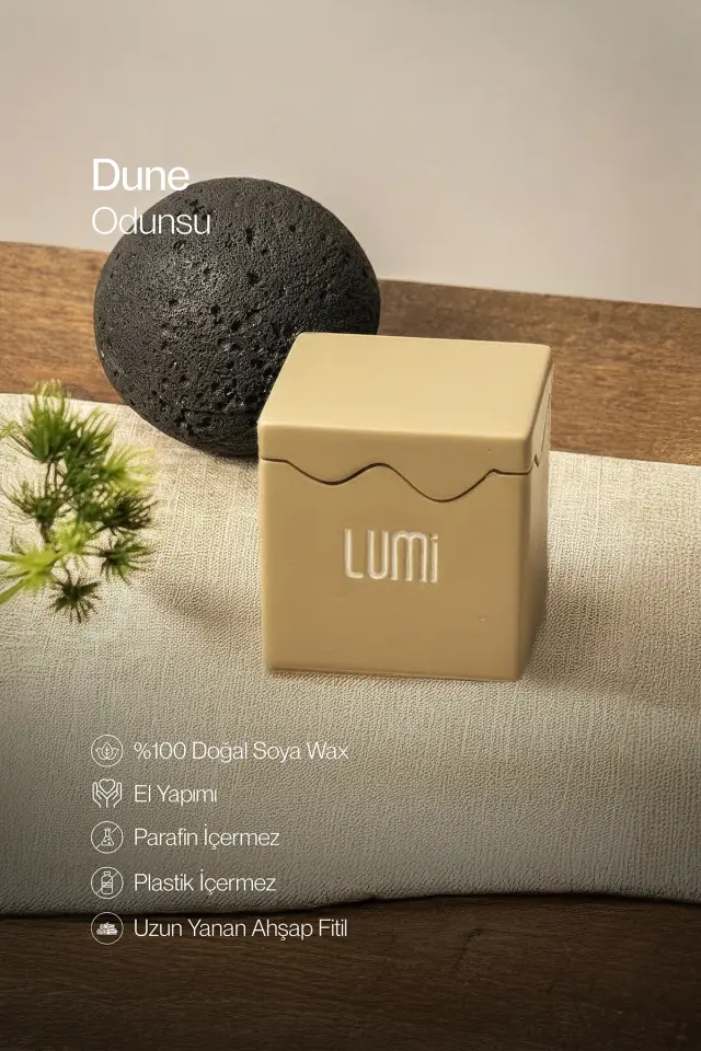 Lumi Dune – %100 Soya Wax Vegan Beton Mum (Hardal Zigzag)
