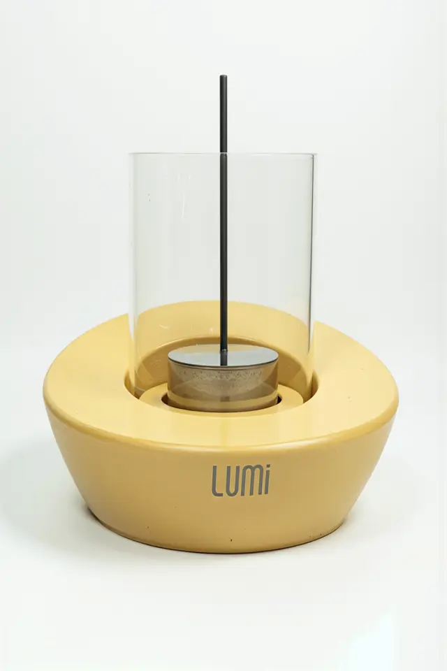 Lumi Solaris No:1 – Masaüstü Bacasız Beton Şömine (Camlı) + 1 L Bioethanol Yakıt Hediye