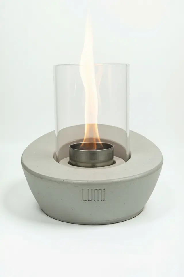 Lumi Solaris No:2– Masaüstü Bacasız Beton Şömine (Camlı) + 1 L Bioethanol Hediye