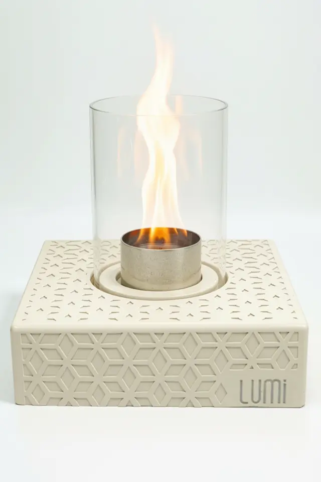Lumi Nova No:1 – Masaüstü Bacasız Beton Şömine (Camlı) + 1 L Bioethanol Hediye