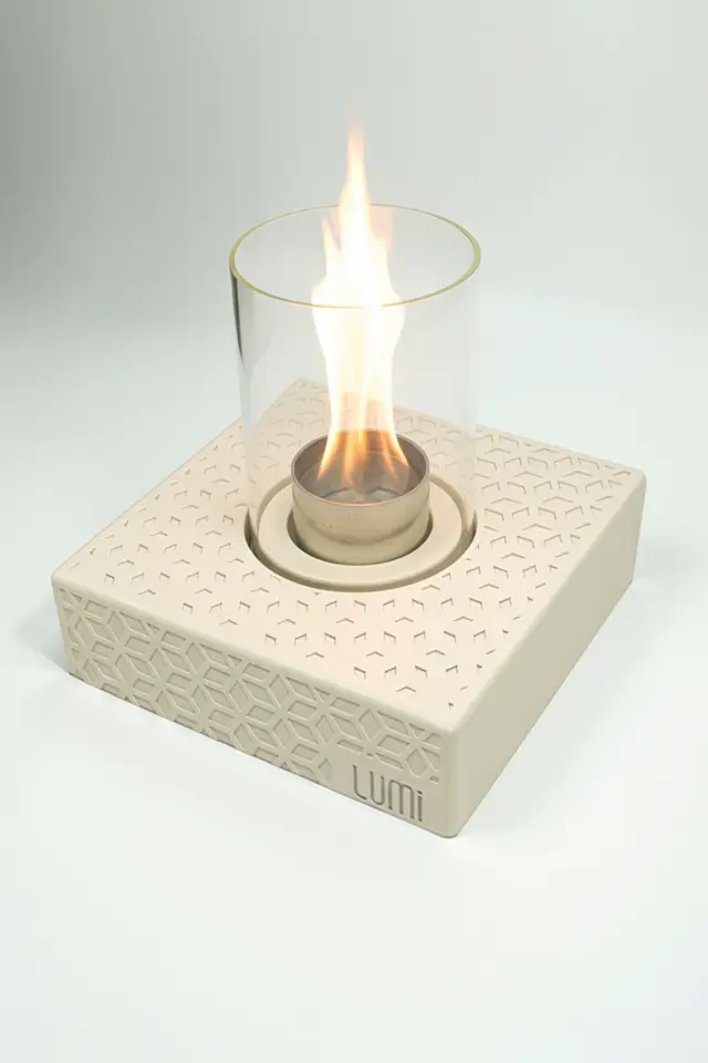 Lumi Nova No:1 – Masaüstü Bacasız Beton Şömine (Camlı) + 1 L Bioethanol Hediye