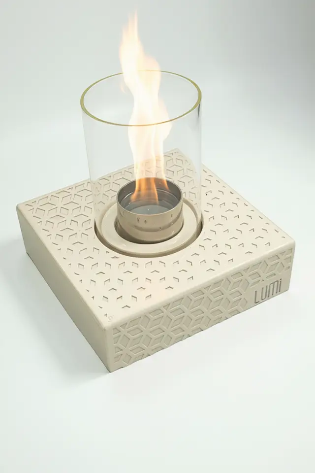 Lumi Nova No:1 – Masaüstü Bacasız Beton Şömine (Camlı) + 1 L Bioethanol Hediye