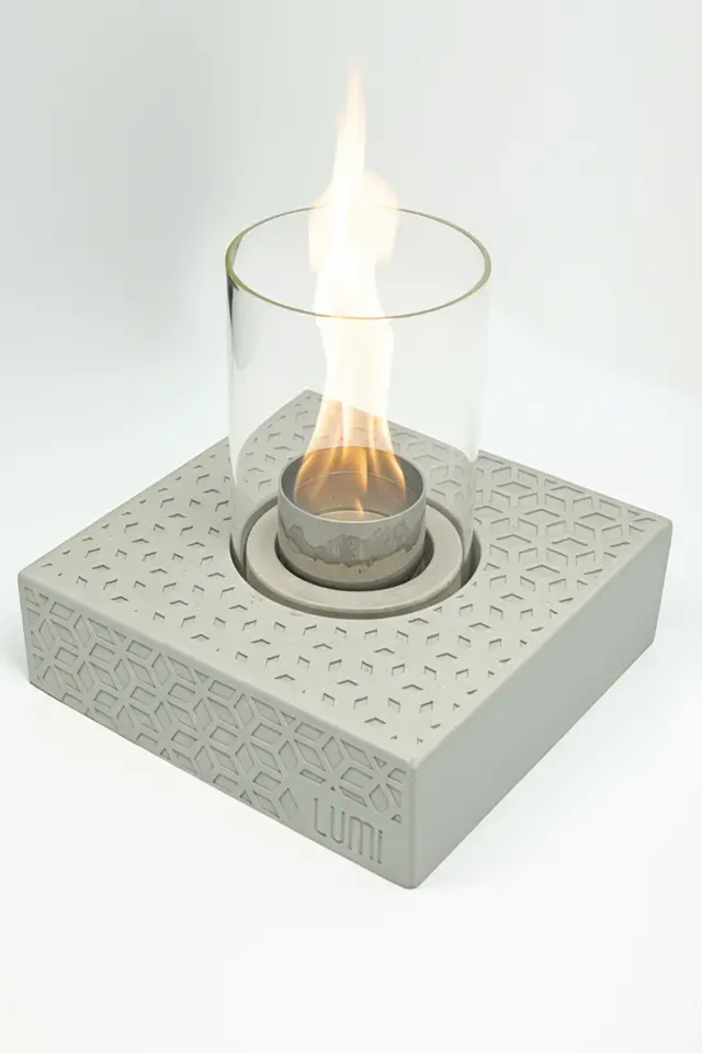 Lumi Nova No:2 – Masaüstü Bacasız Beton Şömine (Camlı) + 1 L Bioethanol Hediye