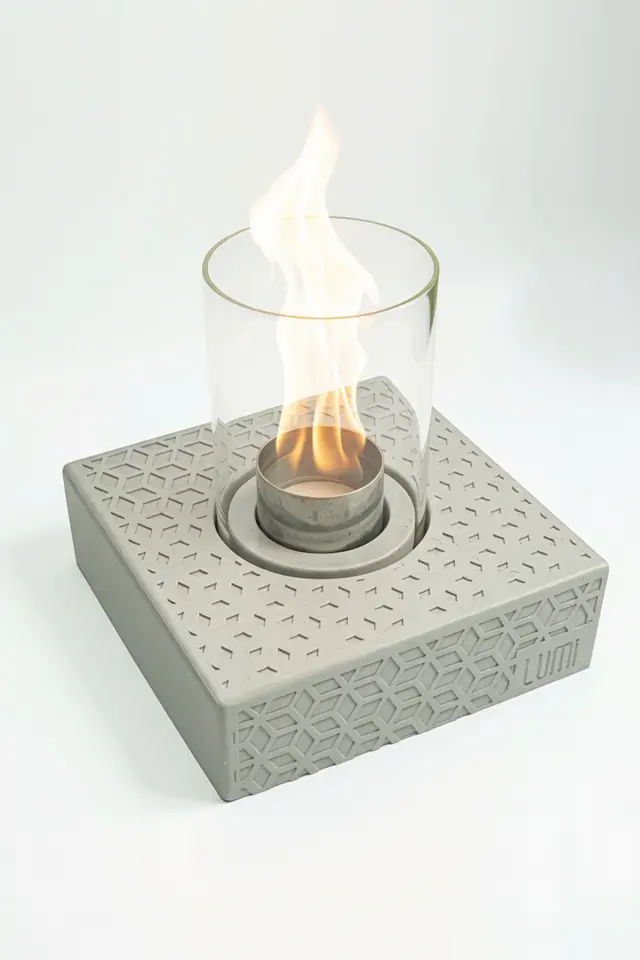 Lumi Nova No:2 – Masaüstü Bacasız Beton Şömine (Camlı) + 1 L Bioethanol Hediye