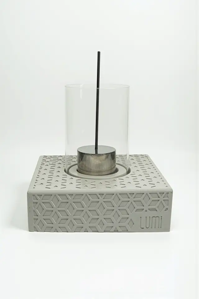 Lumi Nova No:2 – Masaüstü Bacasız Beton Şömine (Camlı) + 1 L Bioethanol Hediye