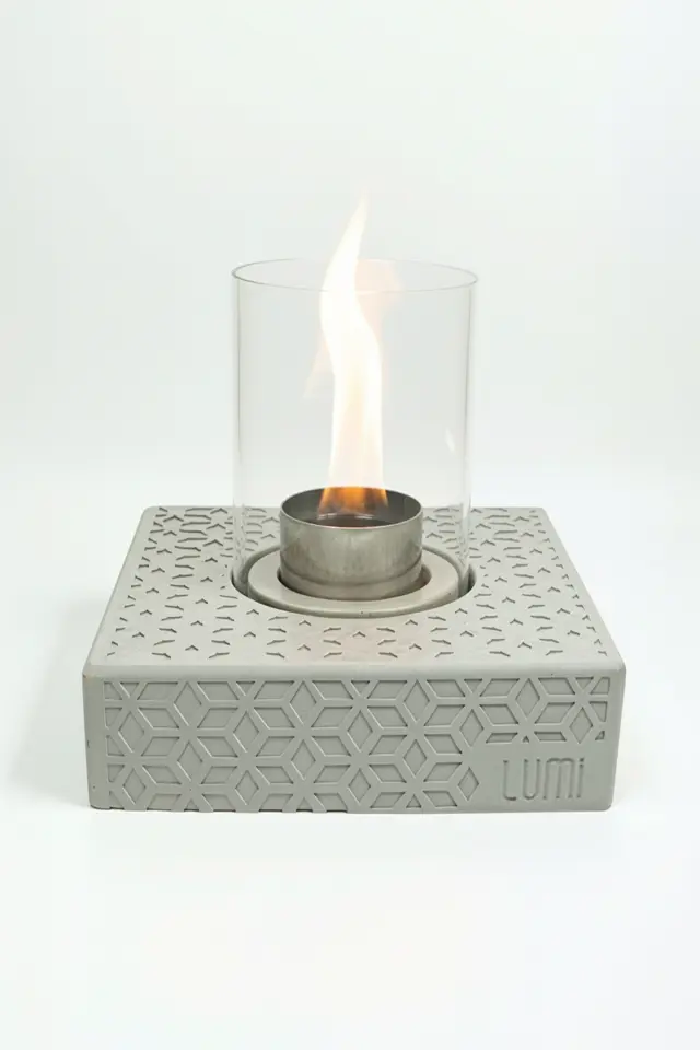 Lumi Nova No:2 – Masaüstü Bacasız Beton Şömine (Camlı) + 1 L Bioethanol Hediye