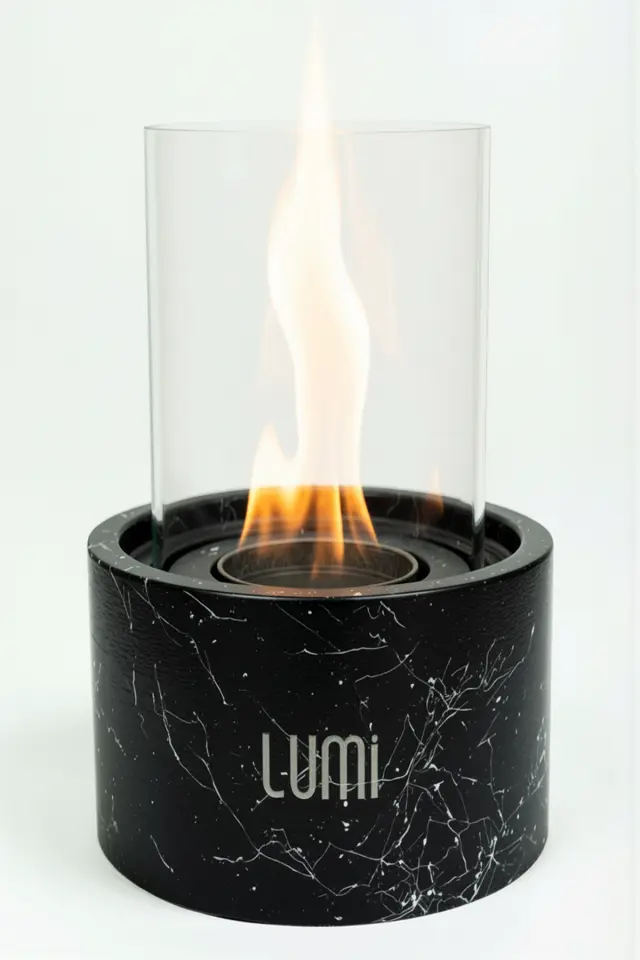 Lumi Vega No:1 – Masaüstü Bacasız Beton Şömine (Camlı) + 1 L Bioethanol Hediye
