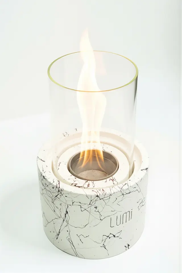 Lumi Vega No:2 – Masaüstü Bacasız Beton Şömine (Camlı) + 1 L Bioethanol Hediye