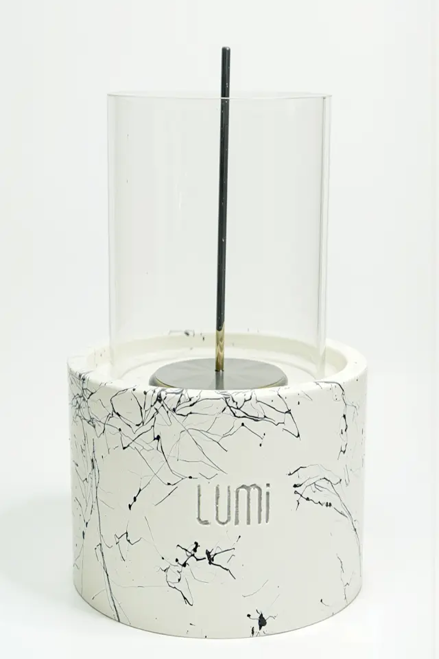 Lumi Vega No:2 – Masaüstü Bacasız Beton Şömine (Camlı) + 1 L Bioethanol Hediye