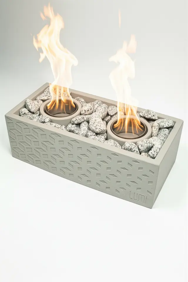 Lumi Astra No:2 – Masaüstü Bacasız Beton Şömine + 1 L Bioethanol Hediye