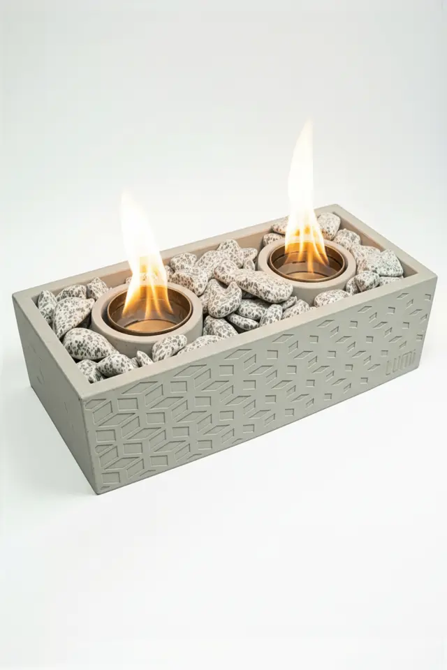 Lumi Astra No:2 – Masaüstü Bacasız Beton Şömine + 1 L Bioethanol Hediye