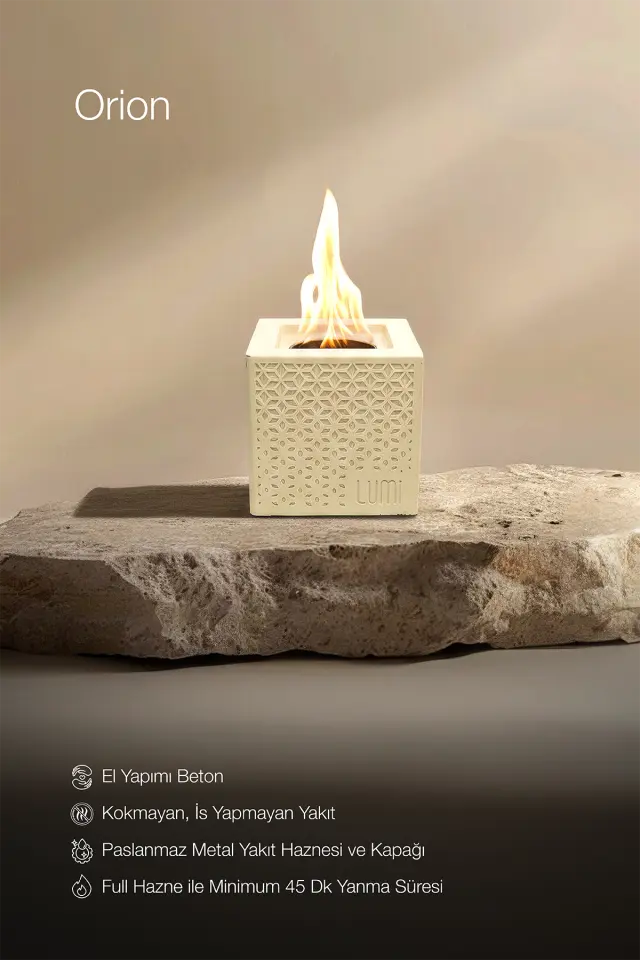 Lumi Orion No:1 – Masaüstü Bacasız Beton Şömine + 1 L Bioethanol Hediye