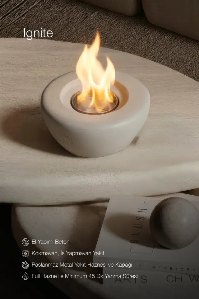 Lumi Ignite – Masaüstü Bacasız Beton Şömine + 1 L Bioethanol Hediye